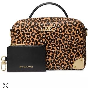 Michael kors Estelle trunk crossbody black cheetah and matching coin purse